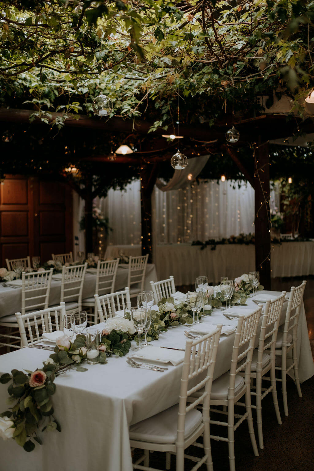 Markovina Vineyard Wedding Reception - white tables and chairs